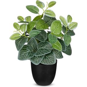 14.5" Artificial Plants Indoor Home Decor, Fake Potted Silk Plants for Shelves, Desks, Living Room, Home & Office Decor, Small Artificial Nerve Plant in Pots, Faux Potted Greenery Tropical House Plant