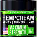 Hemp Cream Maximum Strength with Glucosamine, Arnica, Turmeric, MSM - Natural Hemp Oil Gel Rub - Fast Absorption, Non-Greasy - Advanced Formula - Formulated in USA - Menthol Scent - 4 FL OZ