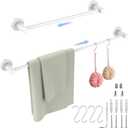 Adjustable Single Bath Towel Bar 16 to 27.6 Inch, ZUEXT Oil Rubbed White Stainless Steel Towel Holder Hanger,Expandable Wall Mount Towel Rail for Bathroom Kitchen,1" Tube Towel Rail Racks w/Hooks