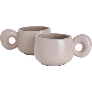Uaral Cermic Small Coffee Mugs 10 Ounce Cappuccino Mugs Handmade Mug Set with One-finger Handle for Mocca,Latte,Cereal,Yogurt and Beverage,Set of 2(Cream)