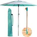 Handy Beach Umbrella with 10 Second Easy Setup Hammer In Anchor - 7ft Large Portable Heavy Duty High Wind Stability Beach Umbrellas For Sand-ASTM F3681 Safety Tested-Silver Coated UPF 55 Sun Protection, Teal 