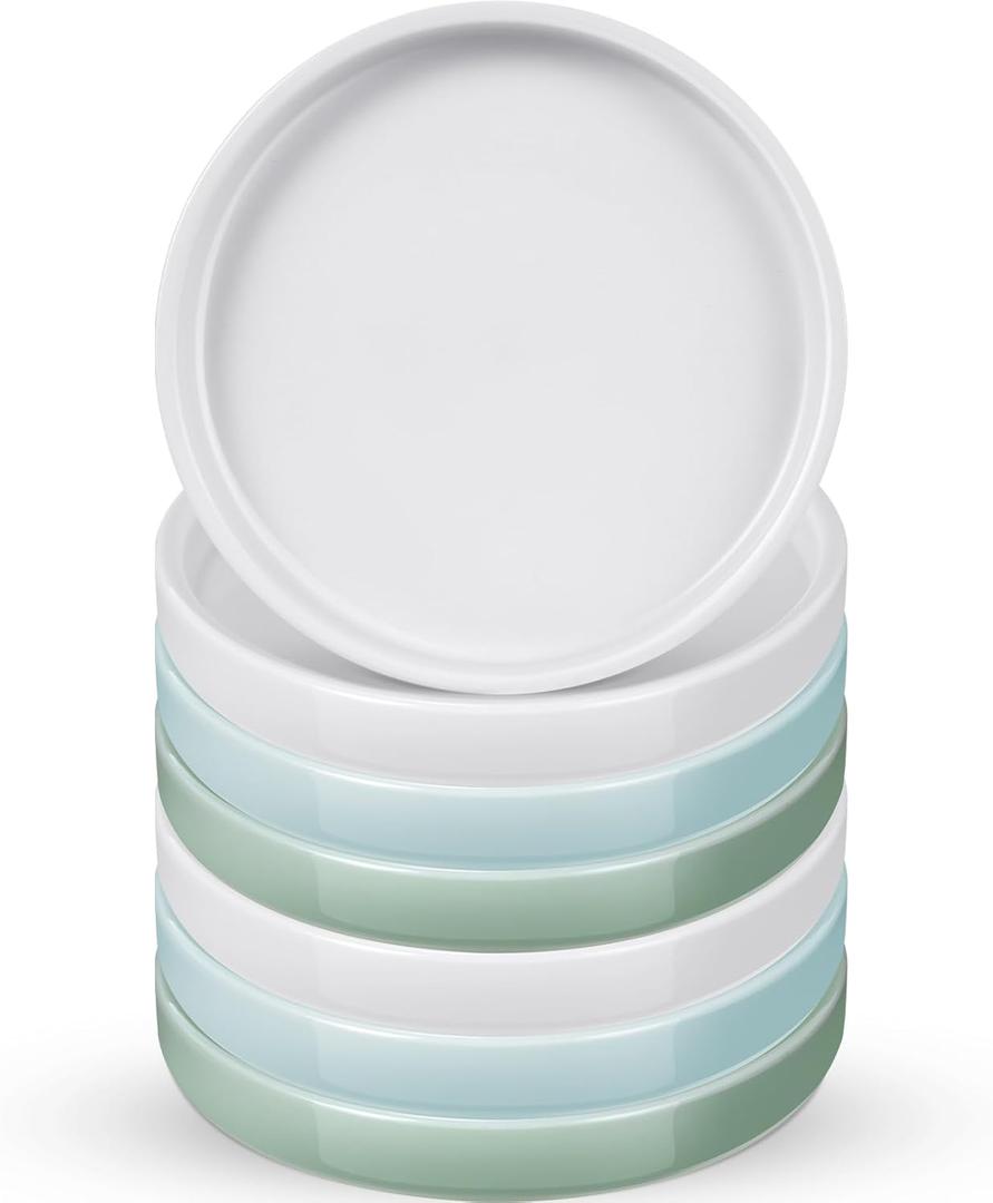 Zubebe 6 Pcs 4 Inch Ceramic Plant Saucer Round Planter Pot Drainage Tray Planter Water Drip Tray Flower Pot Saucers for Indoor Outdoor Holding Water Drips and Soil, White, Blue, Green