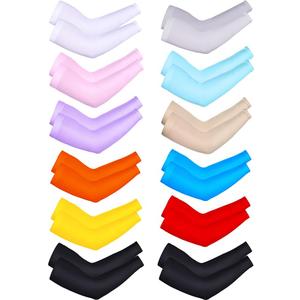 Bememo Unisex UV Protection Sleeves Long Arm Sleeves for Women Cooling Arm Cover for Outdoor(Black,12 Pairs)