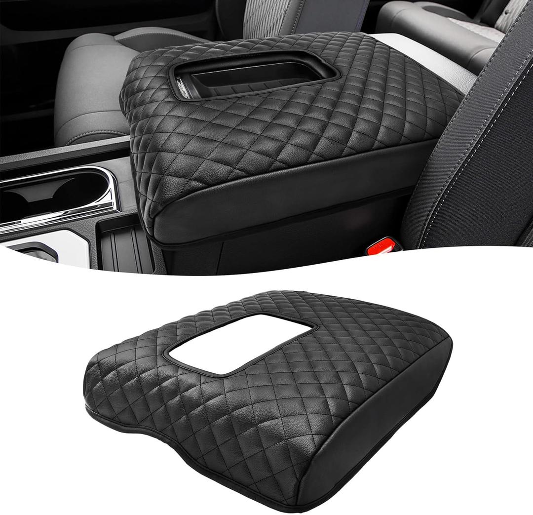 KBH Center Console Armrest Cover for Toyota Tundra 2014-2021, Vinyl Leather Trim, Arm Rest Cushion Pad, Anti-Scratch, Black