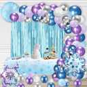 Kids Birthday Party Decorations Party Supplies 82 PCS Include 5*3 ft Backdrop Snowflake Balloon Garland Arch Kit, Character Foil Balloon and Happy Birthday Banner for Kids Party