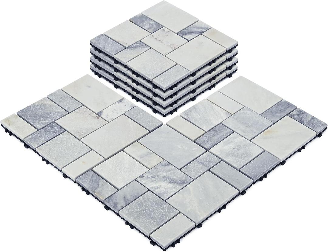 jxgzyy 4PCS Interlocking Deck Tiles, 12"x12" Outdoor Patio Tiles, Waterproof DIY Outdoor Flooring, Natural Marble Floors for Porch, Garden, Pathway, Gray Slate (4 sq. Ft), 11.8'' x 11.8''