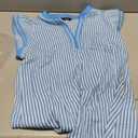 Dokotoo Womens Summer Tops Casual V Neck Cap Short Sleeve Striped T Shirts Loose Boho Blouses (Blue) L