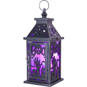 DECORKEY Halloween Decorations Indoor, 14.9" Decorative Graves&Skeleton Hands Lantern with 82" LED Lights(8 Modes; No Battery), Hanging Spooky Halloween Lanterns, Outdoor Home Room Door Party Decor