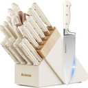 Knife Set,Astercook Kitchen Knife Set with Block 22-Piece Full Tang Stainless Steel Knives with Sharpener Dishwasher Safe and Anti-Slip Ergonomic Handle Elegant Cream White Utensils Set