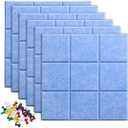 Large Cork Board Felt Board Tiles for Walls with 30 Push Pins, 11.8"x11.8" Pack of 6 Pin Board Notice Boards for Home Office Kitchen, Bulletin Board Wall Tiles for Photos Memos (6 Pack, Blue)