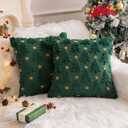 AQOTHES Christmas Tree Green Throw Pillow Covers 18x18 inches Set of 2,Winter Holiday Faux Fur Throw Pillows for Couch Sofa Decorations