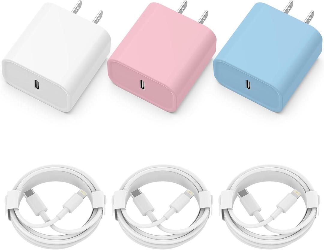 iPhone Charger Fast Charging, 2 Pack 20W USB C Wall Charger Block with 2 Pack MFi Certified 6FT Type C to Lightning Cables for iPhone 14 13 12 11 Pro Max XR XS X, iPad,AirPods Pro (White+Pink+Blue)