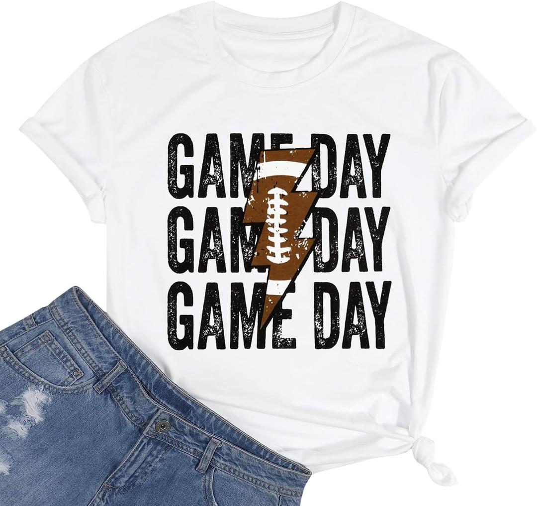 Womens Football Sequin Embroidery Shirts Oversized Vintage Game Day Tshirt Casual Football Season Short Sleeve Tops (White, XXL)