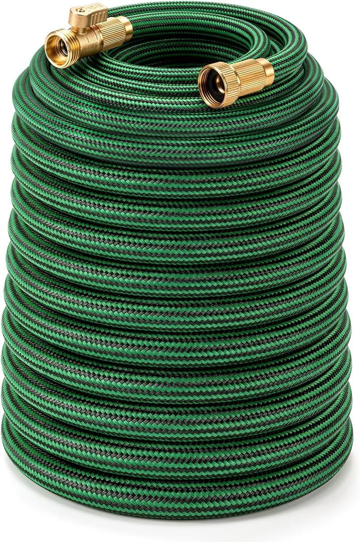 NON-EXPANDABLE 100 ft Garden Hose, Heavy Duty Flexible Water Hose, Kink Resistant Lightweight Hybrid Hose with Durable Fabric Skin, Leakproof Hose Male to Female Fittings