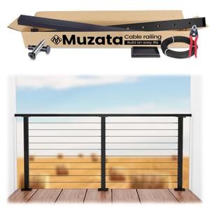 Muzata 3'-6'6" Black Complete Cable Railing Kit 36 Inch Cable Railing System for Decks with Post Handrail Length Adjustable Easy DIY with User Guide Complete Set RCS2 BH4S