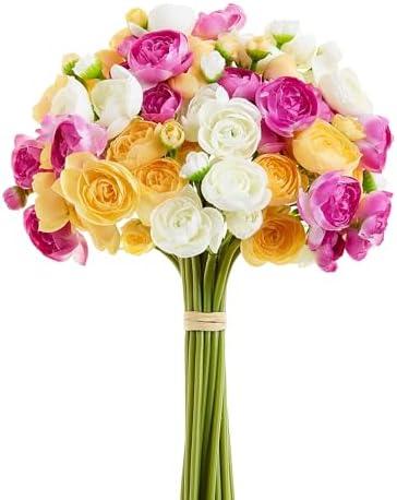 Sahoottie Ranunculus Artificial Flowers Faux Silk Mini Ranunculus Bulk Fake Wedding Filler Flowers for DIY Bouquets, Centerpieces Arrangements 15Pcs (Purple,Yellow,White)