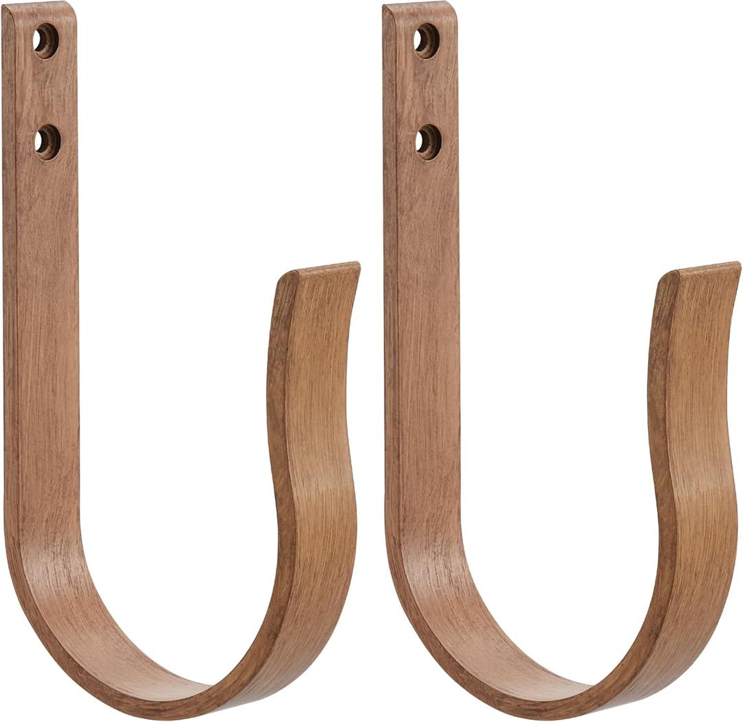 Light Brown Wood Grain Curtain Holdbacks,Solid Aluminum Wall Mounted Curtain Tiebacks & Hooks,U Shape Curtain Holders,Elegant Curtain Pull Backs for Drapes, Curtains (2 Pack)