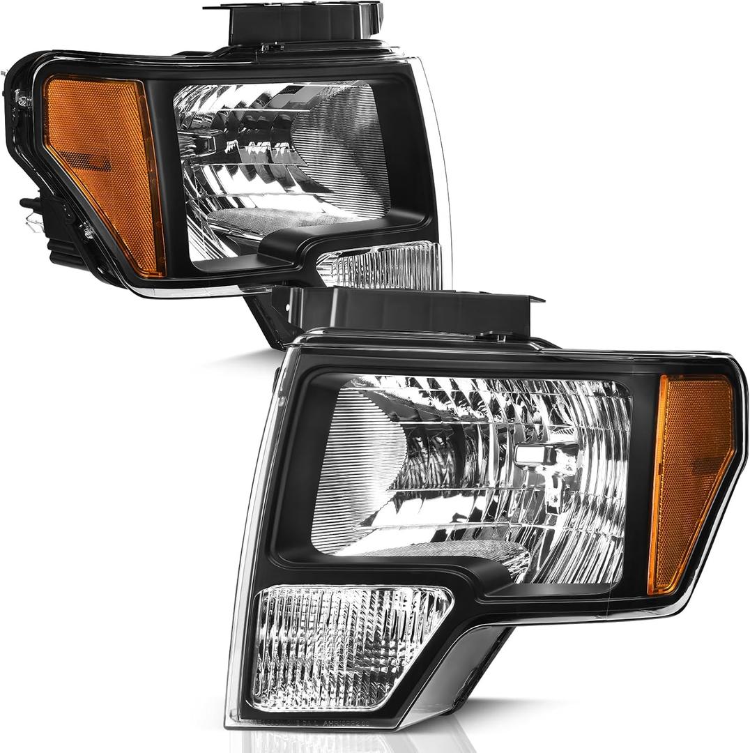 AUTOSAVER88 Headlight Assembly Compatible with Ford F150 Truck Replacement Headlights Chrome Housing for 2009-2014 F-150 Truck Amber Reflector with Driver and Passenger Side (OE - Black/Amber/Clear)