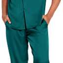 Ekouaer Men Satin Silk Pajamas Set 2 Piece Button Down Sleepwear Long Pants Loungewear with Pockets (Green, M)