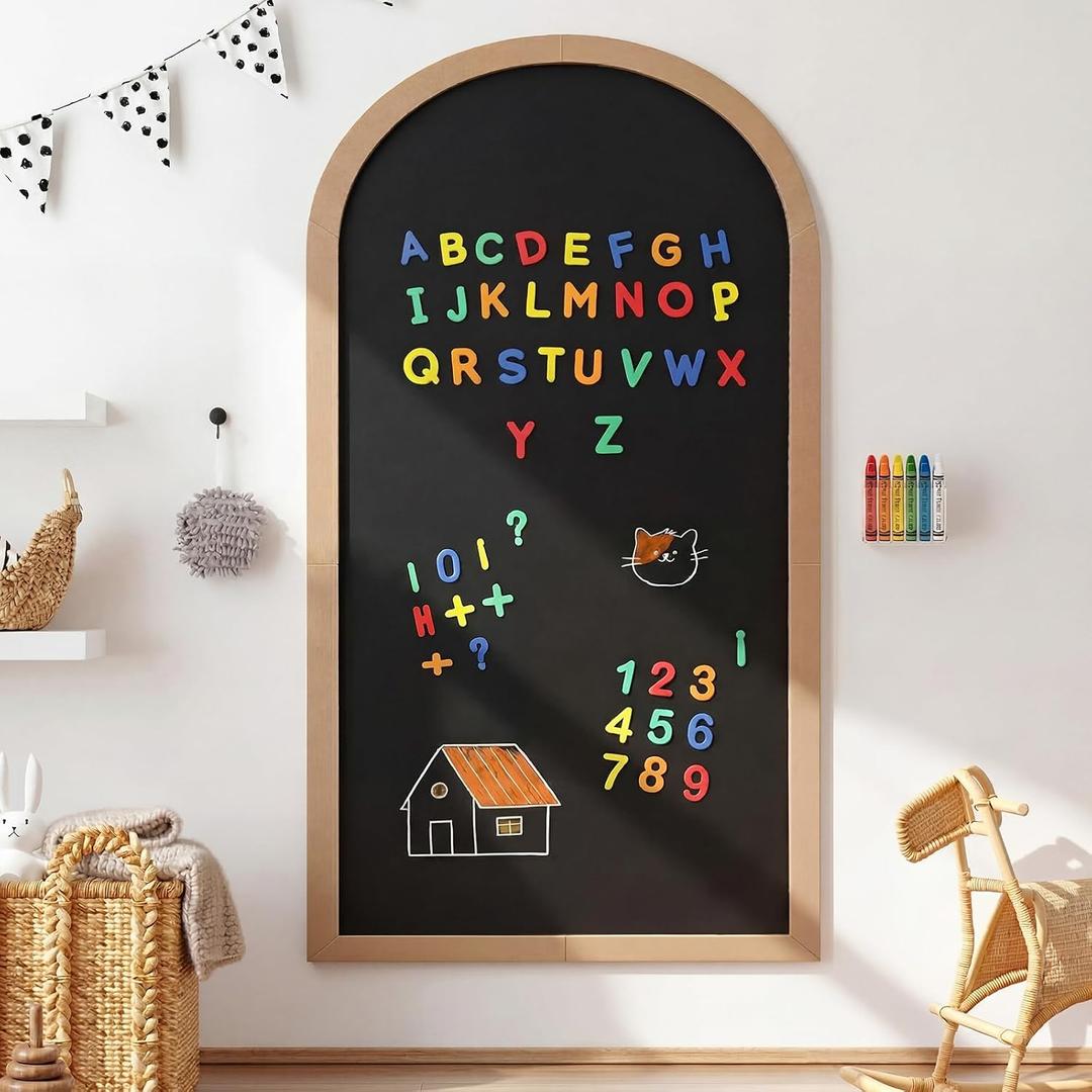 Feifeiya Black Large Magnetic Arch Wall Decal with Wooden Frame 39.3"x17.5" Arch Magnetic Chalkboard Self Adhesive Wall Board Sticker with 36 Magnet Letters Chalk Board Wallpaper Roll