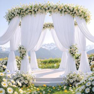 60ftx12ft Wrinkle Free White Backdrop Curtain, 12 Panels 12FT Height White Drapes for Wedding, Silky Polyester Photo Back Drop Cloth Draping for Birthday Party Photography Background