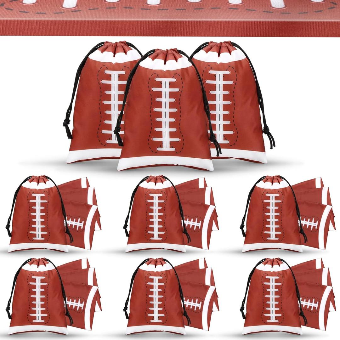 Berlune 24 Pieces Football Party Favors Drawstring Gift Bags 10 x 7 Inch Football Sports Goodie Bags Super Birthday Supplies Backpack Bulk Bowl for Gym Travel Party Storage Favors Supplies