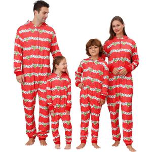 ANGELGGH Ugly Christmas Onesie Pajamas for Family, Lazy Family Matching One-Piece PJs, Holiday Sleepwear for Women Men Couple (Women, L, Red Stripe)