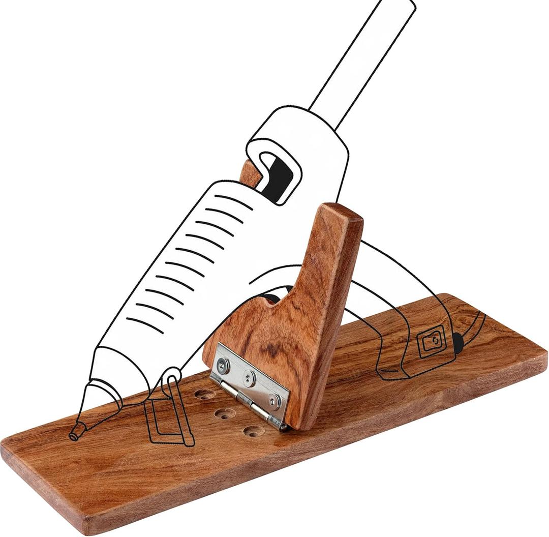 VTUNA Wooden Glue Gun Holder Stand, Hot Melt Adhesive Supporting Tool, Melting Glue Dispenser Foldable Base, Glue Applying Tool Holder