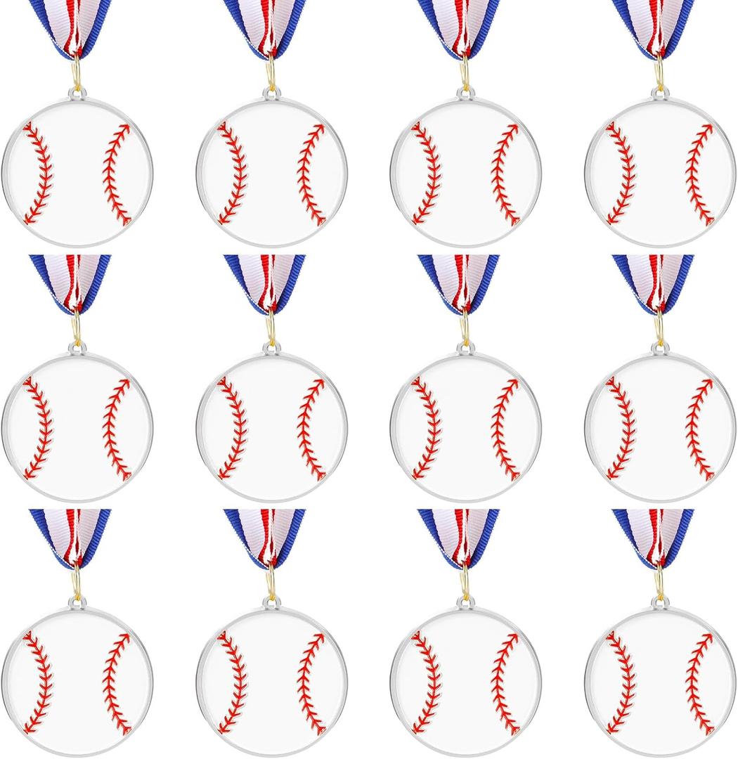 12 Pcs Baseball Softball Soccer Volleyball Ball Shape Medals for Adult, 2 Inch Metal Award Medals for Games Sport Party Favors Competitions Celebration Gift