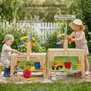 Water Table for Toddlers, Adjustable Height Wooden Sand and Water Table with 2 Collapsible Bins, Acrylic Activity Board, Water Track Toys & 16-Piece Play Set, Indoor Outdoor, Ages 3+