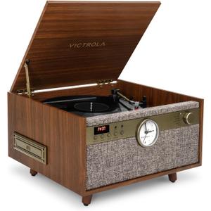 Victrola Century Signature+ – 6-in-1 Vinyl Record Player & Music Center - 3-Speed Turntable, CD & Cassette, VINYLSTREAM, Bluetooth & 3.5mm Aux, Record Player with Speakers, 18" Legs (Walnut)