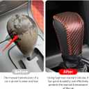 2 x Carbon Fiber Car Gear Shift Knob Cover, Leather Vehicle Stick Shifting Protector with Needle & Thread, Stylish Auto Shifter Knob Guard, Compatible with Inspire Crider Integra (Brown)