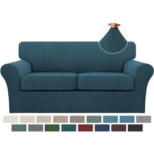 Turquoize 3 Piece Sofa Covers for 2 Cushion Couch Sofa Slipcover Soft Couch Cover for Dogs-Washable Sofa Furniture Covers with 2 Individual Cushion Covers, Feature Fabric (2 Cushion Sofa, Deep Teal)