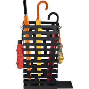 Invech 23 Inch Umbrella Holder for Indoor Entryway, Large Metal Umbrella Stand with Removable Water Tray and Hooks, Umbrella Rack Storage for Home, Office, Hotel (Black)