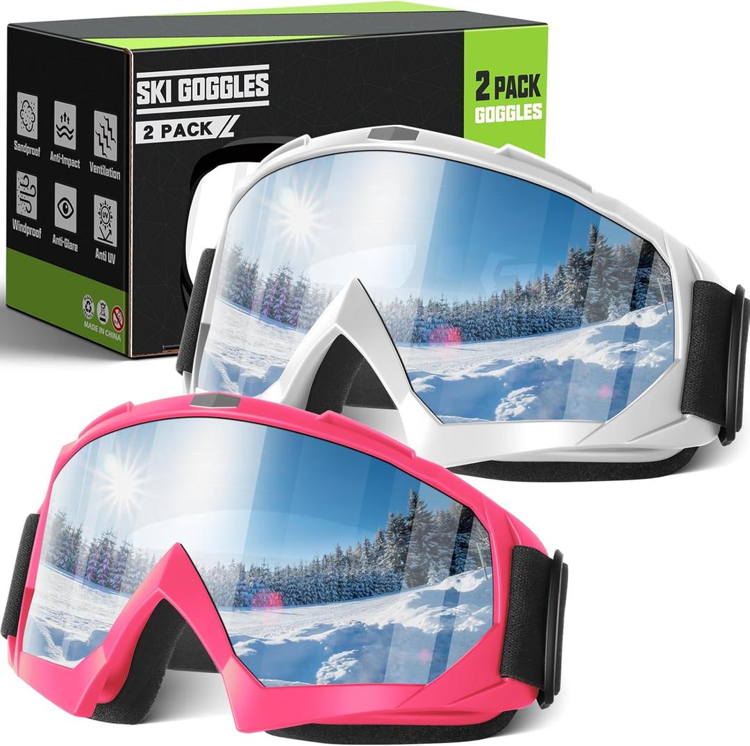 OXG Ski Snowboard Goggles for Men Women, UV Protection Ski Snow Goggles for Adult Youth Winter Snow Sports (Pink/White+sliver(vlt9.3%))