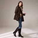 ISNOM Knee High Boots Women Chunky Low Heel Square Toe Elastic Boots Side Zipper Faux Leather Fall Long Tall Boot (8.5, Black-block Heels)