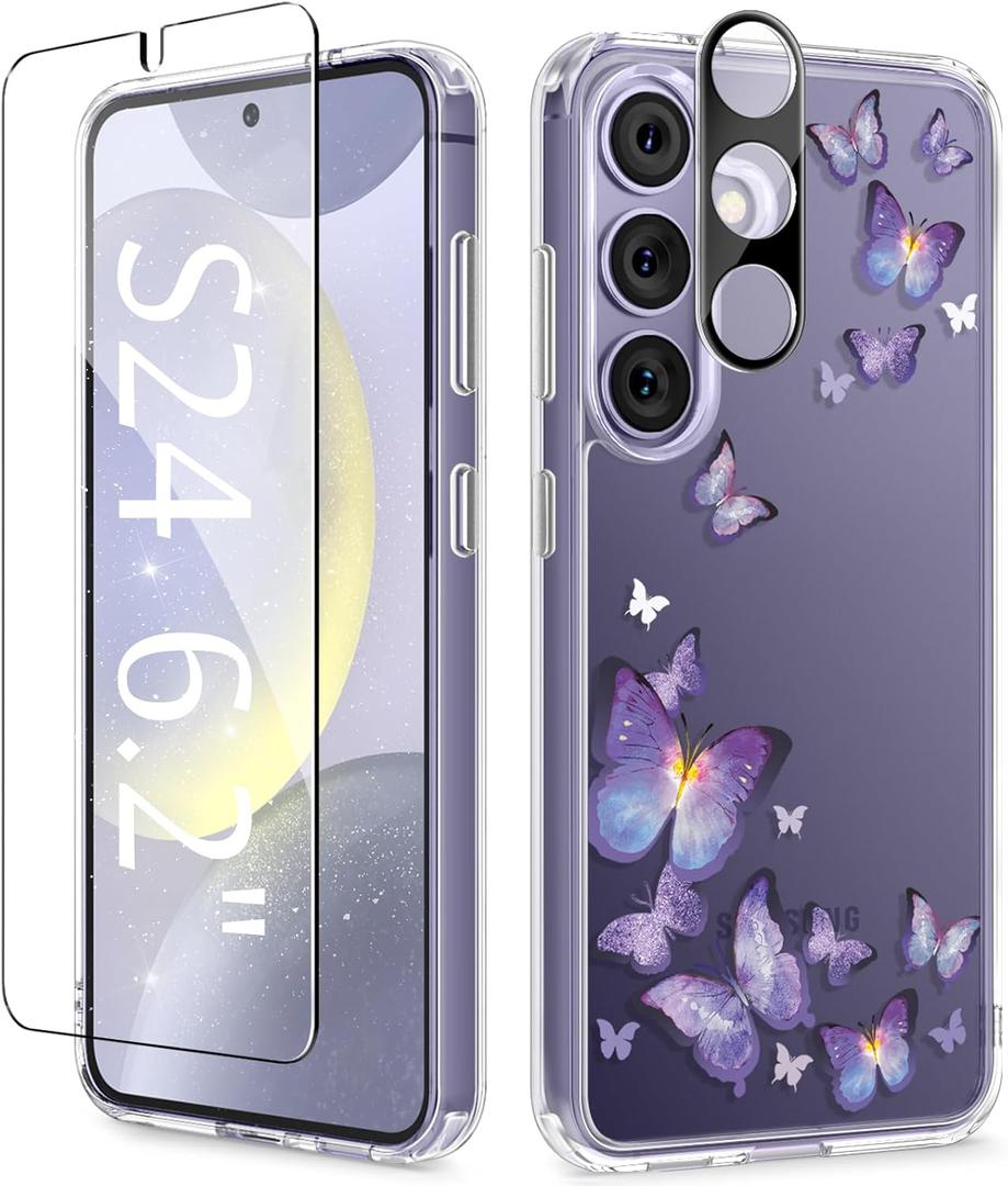 GVIEWIN Compatible with Samsung Galaxy S24 Case Floral, with Screen & Camera Lens Protector, Hard PC&TPU Bumper Clear Shockproof Protective for Galaxy S24 Phone Case Women 6.2"(Alluring Butterfly) GVIEWIN Compatible with Samsung Galaxy S24 Case Floral, with Screen & Camera Lens Protector, Hard PC&TPU Bumper Clear Shockproof Protective for Galaxy S24 Phone Case Women 6.2"(Alluring Butterfly)