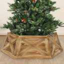 Wooden Christmas Tree Collar, 6 Panels 30'' Hexagon Burned Christmas Tree Base Cover Decor for Artificial Tree,Rustic Farmhouse Tree Skirt Alternative for 4-7.5 ft Tree, Fit 27'' Tree Stand