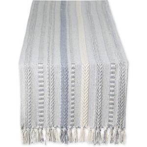 DII Farmhouse Braided Stripe Table Runner Collection, 15x108 (15x113, Fringe Included), Cool Gray