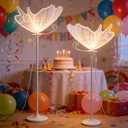 2Pcs Wedding Butterfly Floor Lamp, Aisle Romantic LED Decor Light | 23.6" 3-Color Dimmable, Adjustable Height 57.5-70.1in, Ceiling Light & Hanging Dual Use for Birthday Party