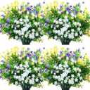 WILLBOND 36 Bundles Artificial Flowers Outdoor, UV Resistant Faux Artificial Plants Shrubs Flower Bulk for Hanging Planter Porch Window Home Wedding Spring Summer Decor (Yellow, Purple, White)