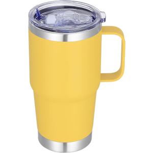 20 oz Stainless Steel Tumbler with Handle Metal Insulated Coffee Travel Mug with Handle Double Wall Tumbler Cup with Lid and Straw, Yellow 1 Pack