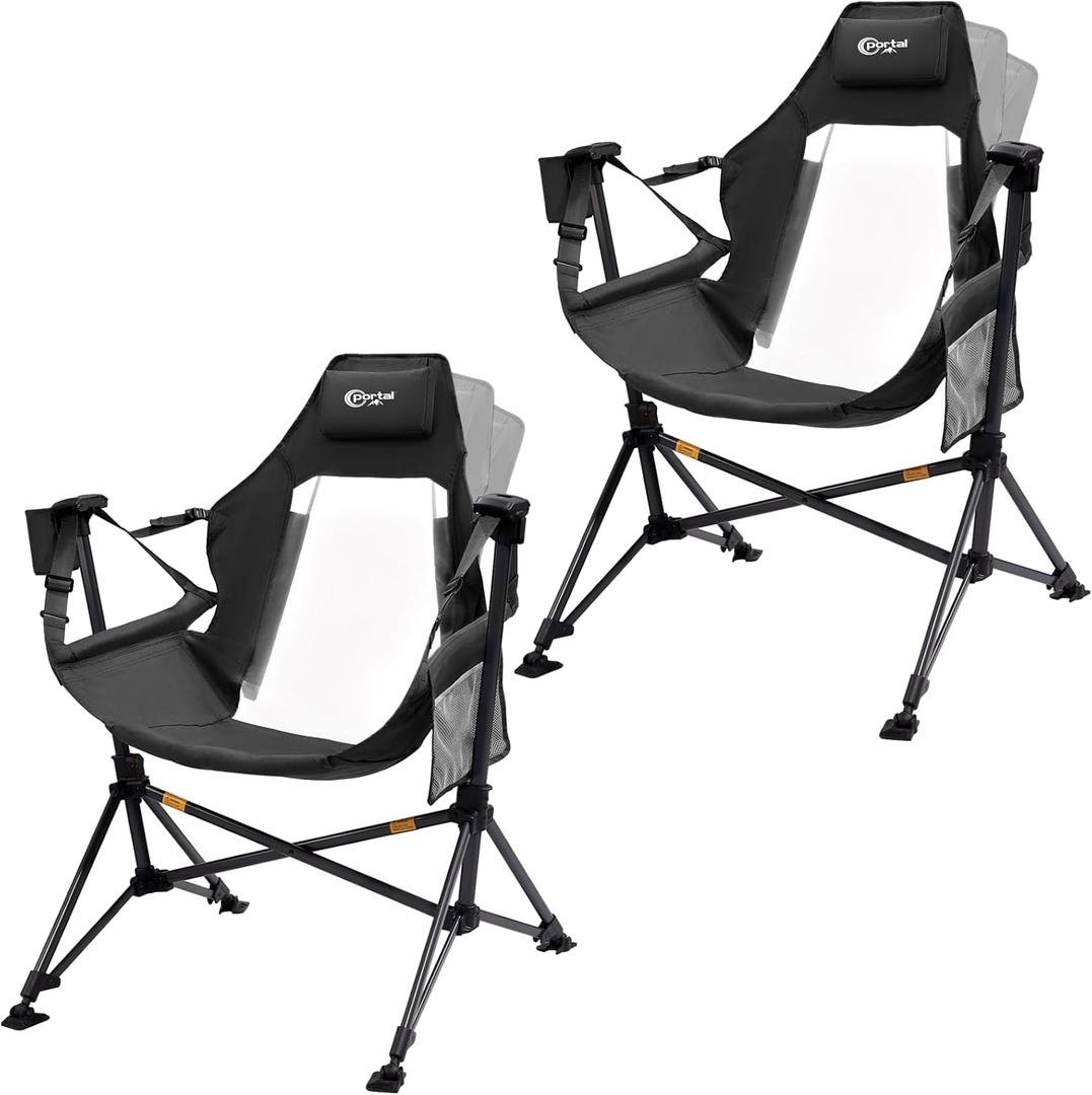 Portal Hammock Camping Chair, Portable Outdoor Swinging Chairs, Rocking Chair for Adults with Adjustable Back and Height for Lawn, Backyard, Patio, Supports 400 lbs, Mesh High Back, Black, 2 Pack