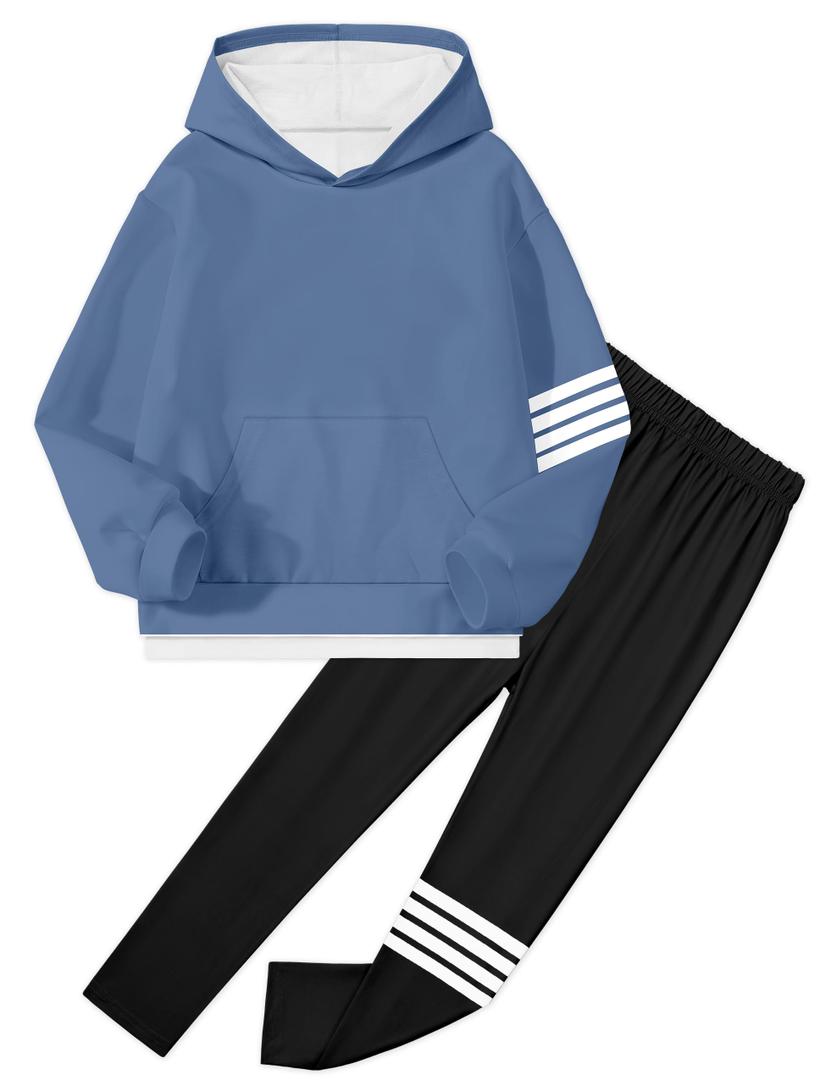 NECIOUS Girls Clothes size 10 12 Girls Fall Outfits Winter Clothes Trendy Stripes Hoodie Tops Leggings Sweatpants 2 Piece Teen Preppy Clothing Sets (Blue)