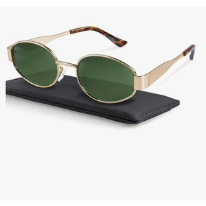 livho Retro Polarized Sunglasses - UV400 Protection, Oval Shape, Metal Frames - Matching Soft Case Inlcuded