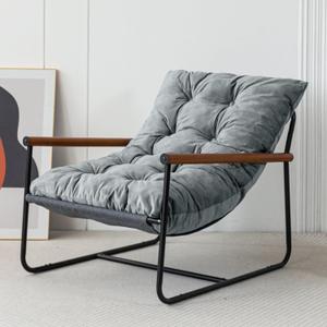 MAXYOYO Accent Chair, Velvet Arm Chair Living Room Chair with Metal Frame, Reading Accent Chair, Modern Bedroom Chair, Boucle Armchair with Wooden Arms, Dark Grey (Standard)