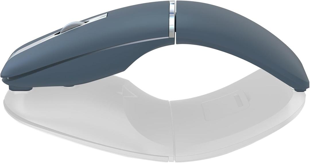 Bluetooth Arc Travel Mouse - BT & USB Wireless Dual Mode, Rechargeable Slim Rotatable Portable, 3-Speed DPI, Silent Computer Mouse for Microsoft Laptop PC Chromebook Tablet - Sapphire Blue