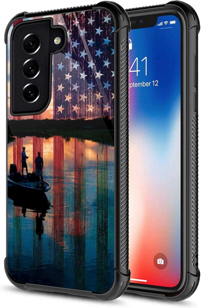 CARLOCA Compatible with Samsung Galaxy S21 Plus Case,Fishing Red USA Flag Samsung Galaxy S21 Plus Cases Graphic Design Shockproof Anti-Scratch Drop Protection Case for Samsung Galaxy S21 Plus