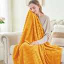 BEDELITE Fleece Blanket - 3D Ribbed Jacquard Decorative Yellow Throw Blanket for Couch & Bed, Lightweight Warm Cozy Soft Fuzzy Blankets All Seasons Suitable 50x60 inches