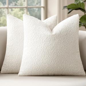 MIULEE 20x20 Inch Decorative Pillow Covers for Couch Bed Set of 2 Textured Boucle Neutral Throw Pillow Covers Cream White Accent Solid Pillowcases Sofa Living Room Home Decor
